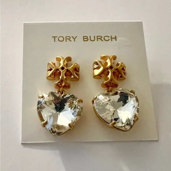 Tori Burch Roxanne Czech Stone Heart Drop Earrings - Picture 5 of 5